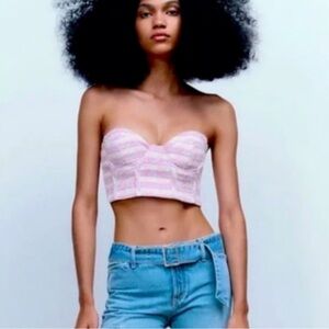 Zara Lilac Purple Tweed Bustier Crop Top